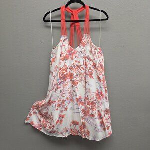 Peach Puff Tank Top Womens Large White Coral Floral Strappy Halter Back Lined